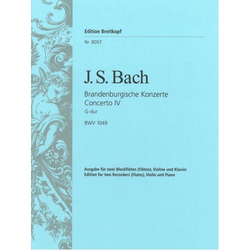 Brandenburg Concerto No 4 G 2Rec (Fl) Violin Piano Book