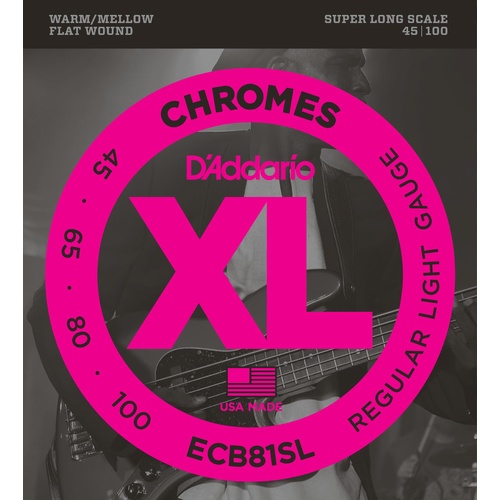 D'Addario ECB81SL Chromes Bass Guitar Strings, Light, 45-100, Super Long Scale