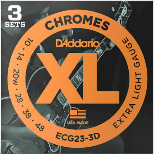 D'Addario ECG23 Chromes Flat Wound Electric Guitar Strings, Extra Light, 10-48 Pack of 3