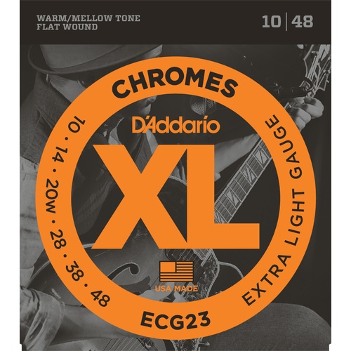 D'Addario ECG23 Chromes Flat Wound Electric Guitar Strings, Extra Light, 10-48