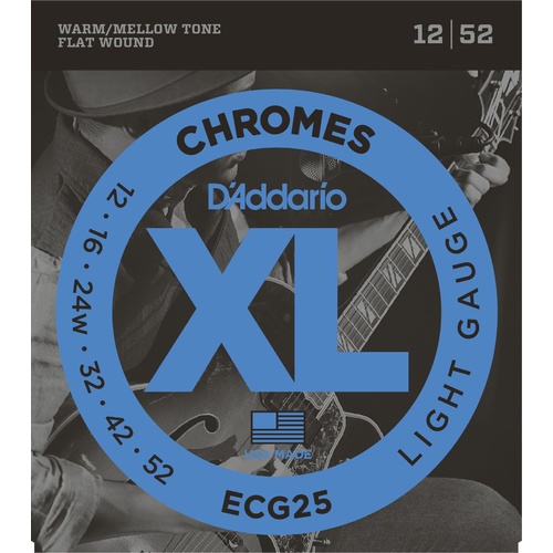 D'Addario ECG25 Chromes Flat Wound Electric Guitar Strings, Light, 12-52
