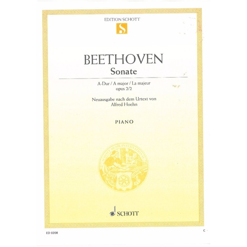 Beethoven Sonata Op 2 No 2 A for Piano, 24 Pages, Published by Schott Music