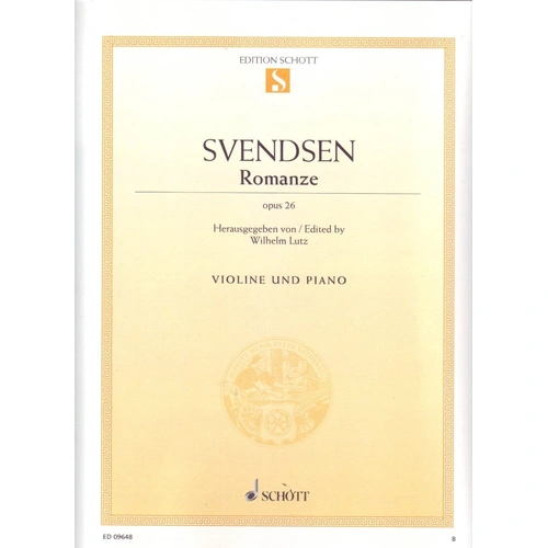 Svendsen Romance Op. 26 for Violin and Piano, 16 Pages, Grade 7-8, Published by Schott Music