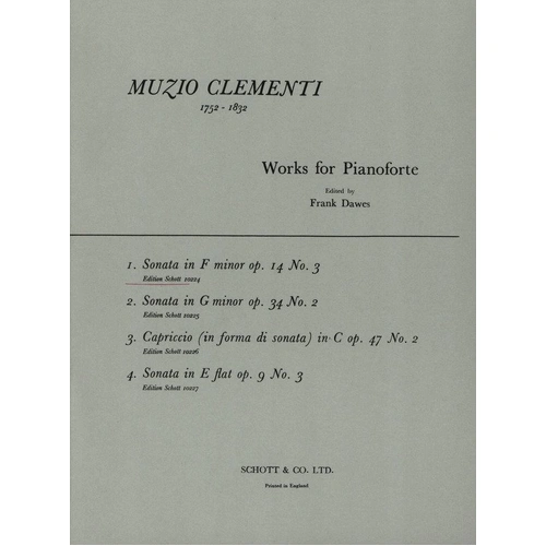 Clementi Sonata F Minor Op 14 No 3 for Piano - Schott Music Edition, 20 Pages