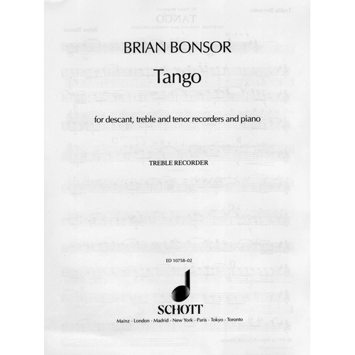 Bonsor - Tango Treble Recorder Part for Recorder Trio, 4 Pages, Published by Schott Music