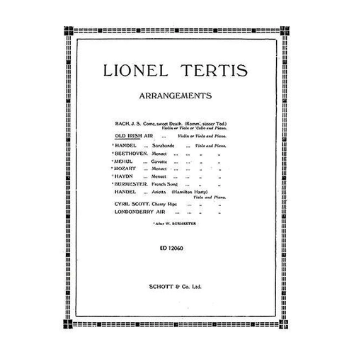Tertis - Old Irish Air for Violin or Viola, Schott Music, Composer Lionel Tertis, 1 Page