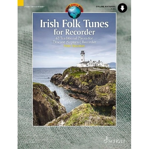 Irish Folk Tunes for Descant Recorder by Peter Bowman, Schott Music, 48 pages, suitable for grades 3-8, includes 63 arrangements and downloads.