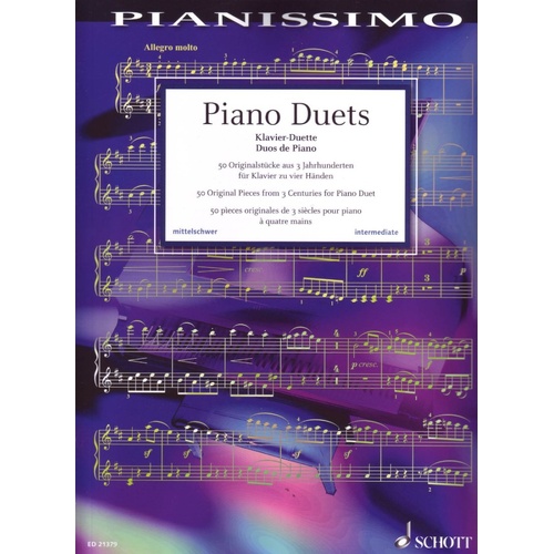 Pianissimo Piano Duets Anthology - 264 Pages, Four-Hand Pieces from 18th to 20th Century, Includes Works by Mozart, Beethoven, Brahms, and More
