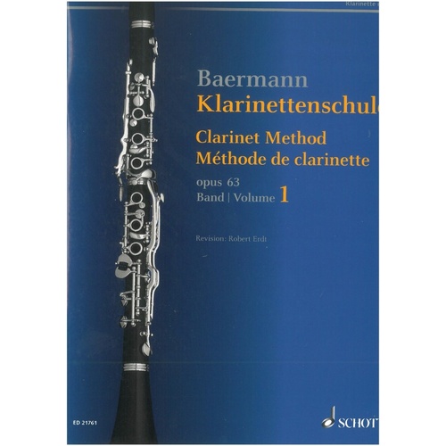 Clarinet Method Op. 63 Vol. 1 No. 1-33 by Carl Baermann, Schott Music, 76 pages, includes educational materials for clarinet instruction.