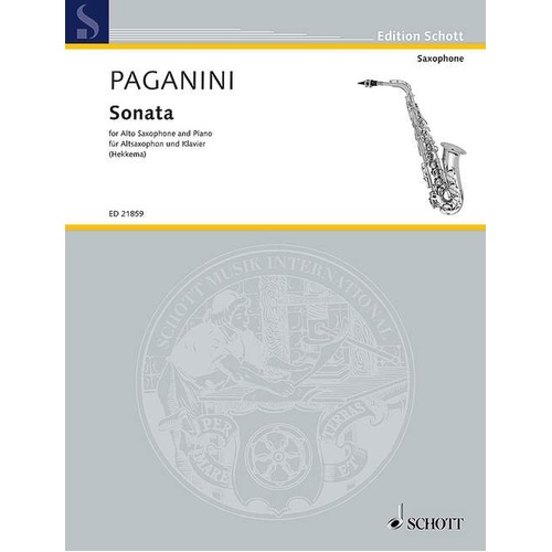 Paganini Sonata for Alto Saxophone and Piano Arranged by Hekkema, 48 Pages, Schott Music