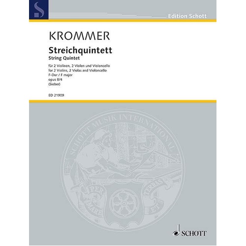 Krommer String Quintet in F Major Op. 8 No. 4 for Cello - Schott Music - 104 Pages