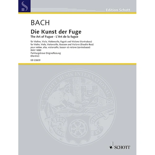 Bach - Art of Fugue BWV 1080 Score for Violin, Viola, Cello, Bassoon, Double Bass