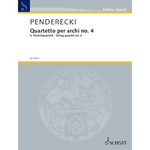 Penderecki - String Quartet No 4 SC/PTS for Cello and Viola, 56 Pages, Published by Schott Music
