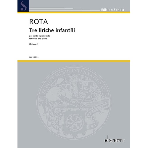 Rota - Three Children's Songs for Voice and Piano by Nino Rota, 24 Pages, Schott Music