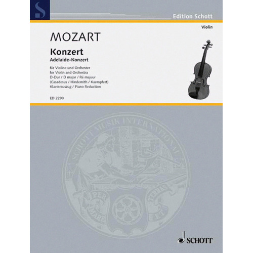 Concerto D Major Adelaide K 294A Violin/Piano Book