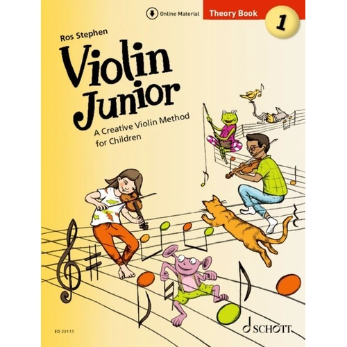 Violin Junior Theory Book 1 by Schott Music, 60 pages, for children ages 5 and up, includes fun games and creative exercises in music theory.