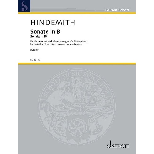 Hindemith Clarinet Sonata for Wind Quintet Arrangement by Paul Leonard Schaffer, Schott Music, 96 Pages
