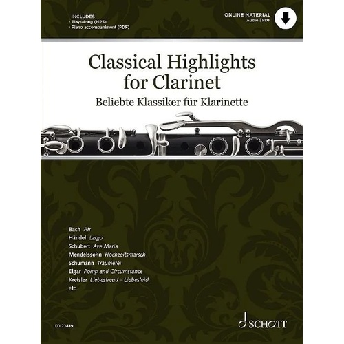 Classical Highlights for Clarinet - Arranged by Kate Mitchell, 40 Pages, Includes Piano Accompaniment and Downloadable MP3 Tracks