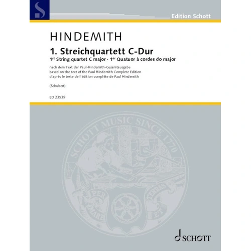 Hindemith 1st String Quartet in C Major - String Quartet Edition, Schott Music, 176 Pages, Cello & Viola