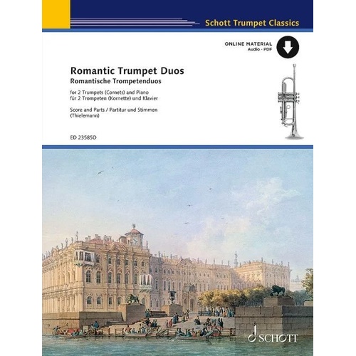 Romantic Trumpet Duos for 2 Trumpets/Piano - Schott Music, 68 Pages, Medium Difficulty, Includes Works by Boehme, Rubinstein & More