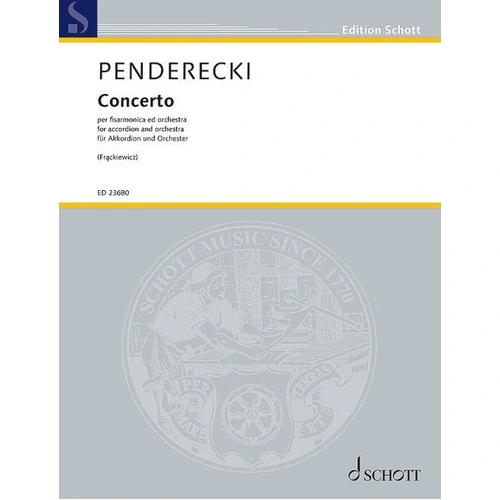 Penderecki: Concerto for Accordion and Orchestra, Piano Reduction by Kroupova & Kroupa, 76 Pages, Schott Music