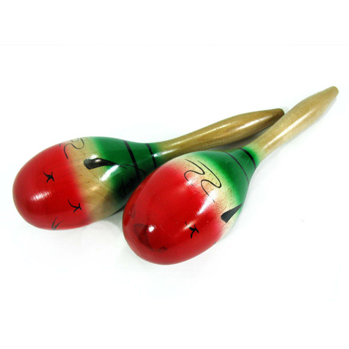 Mano Pair Of Wooden Maracas Hand Painted Tropical Design 10" Long