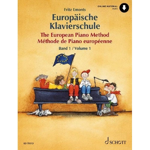 The European Piano Method Volume 1 by Schott Music, 88 Pages, Piano Pedagogy Textbook, Features Improvisation and Aural Awareness