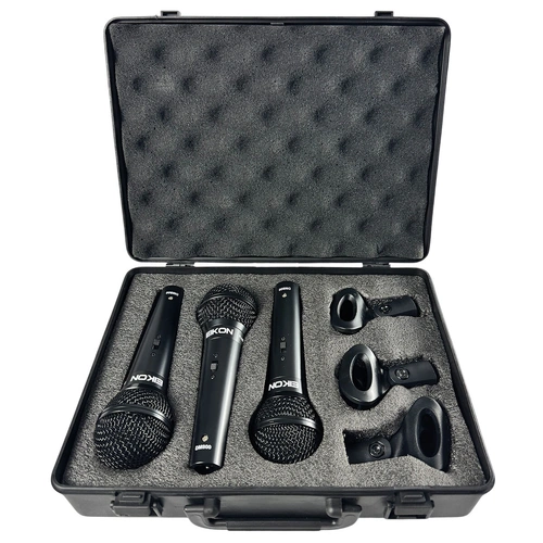 Eikon DM800 Vocal Microphone Kit - 3 Dynamic Mics, Clips & ABS Case, Cardioid Polar Pattern, 60-14000 Hz Frequency Response, 130 dB Max SPL