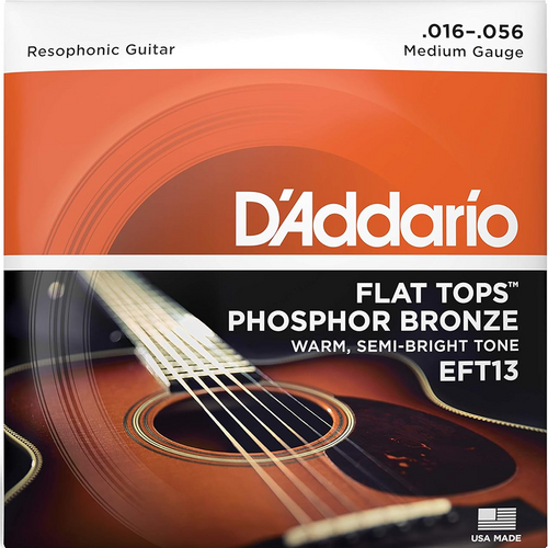 D'Addario Flat Tops Acoustic Guitar String Set 16/56 Phosphor Bronze F/W Dobro