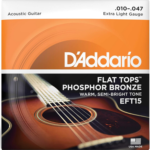 D'Addario Flat Tops Acoustic Guitar String Set 10-47 Phosphor Bronze Uncoated 6 Strings