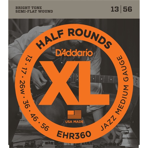 D'Addario EHR360 Half Round Electric Guitar Strings, Jazz Medium, 13-56