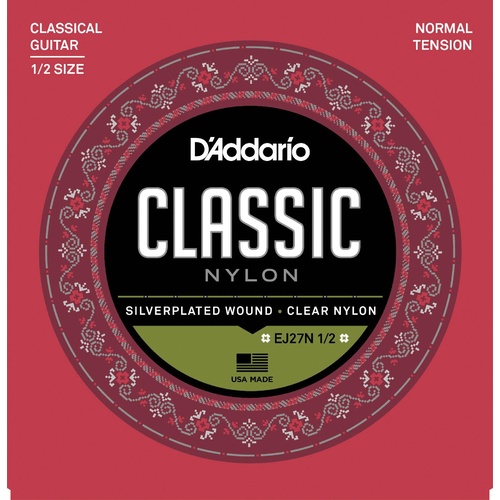 D'Addario EJ27N 1-2 Student Nylon Fractional Classical Guitar Strings, Normal Tension