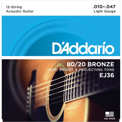 D'Addario EJ36 12-String Bronze Acoustic Guitar Strings, Light, 10-47