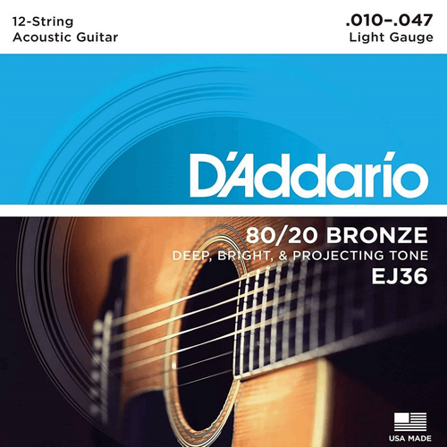 D'Addario 80/20 Bronze Acoustic Guitar Strings 12-String Set 10-47 Light
