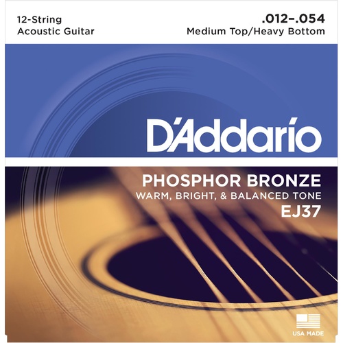 D'Addario EJ37 12-String Phosphor Bronze Acoustic Guitar Strings, Medium Top-Heavy Bottom, 12-54