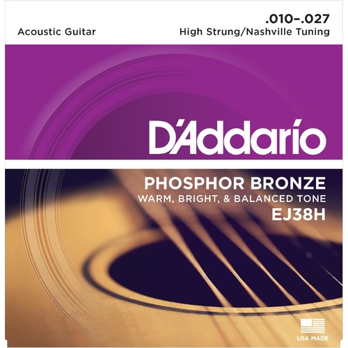 D'Addario EJ38H Phosphor Bronze Acoustic Guitar Strings, High Strung-Nashville Tuning, 10-27