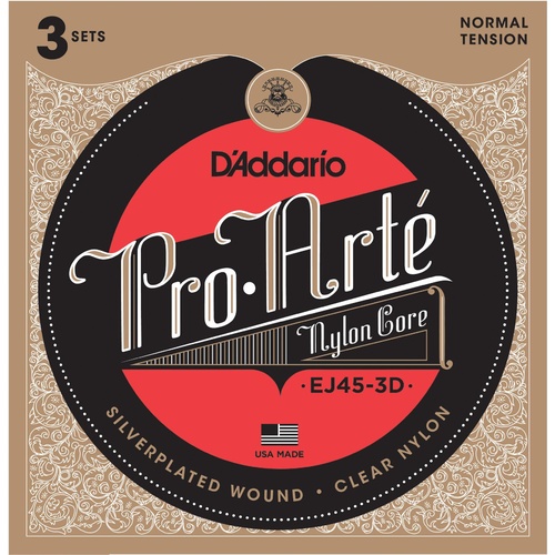 D'Addario EJ45-3D Pro-Arte Nylon Classical Guitar Strings, Normal Tension, 3 Sets