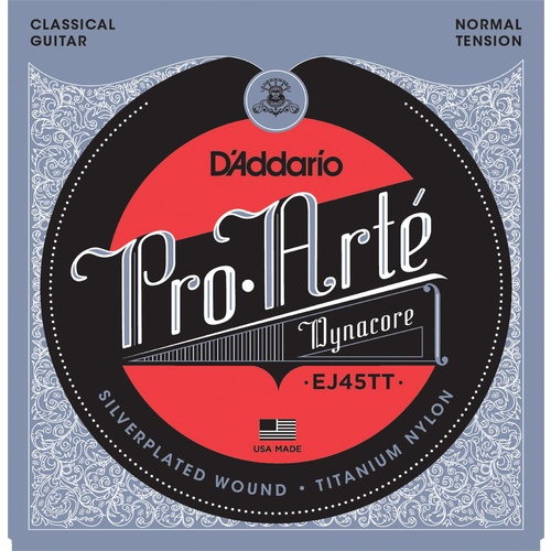 D'Addario EJ45TT ProArte DynaCore Classical Guitar Strings, Titanium Trebles, Normal Tension