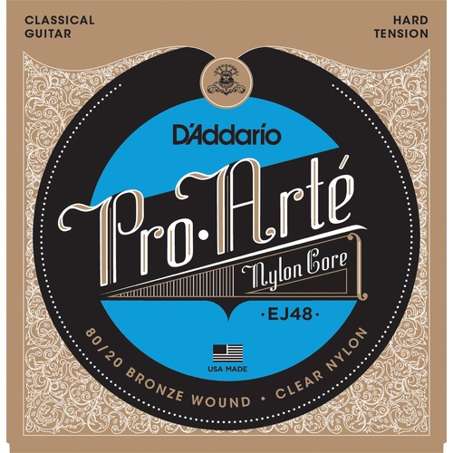 D'Addario EJ48 80-20 Bronze Pro-Arte Nylon Classical Guitar Strings, Hard Tension