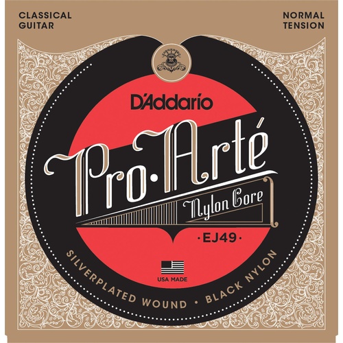 D'Addario EJ49 Pro-Arte Black Nylon Classical Guitar Strings, Normal Tension