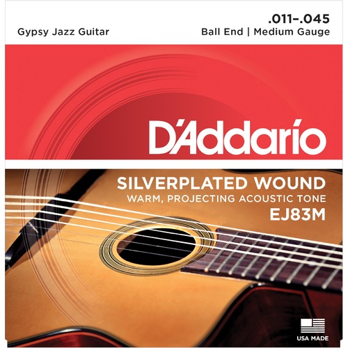 D'Addario EJ83M Gypsy Jazz Acoustic Guitar Strings, Ball End, Medium, 11-35