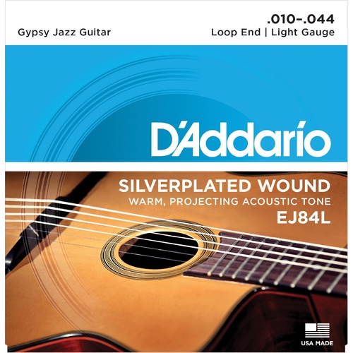 D'Addario EJ84L Gypsy Jazz Acoustic Guitar Strings, Loop End, Light, 10-44