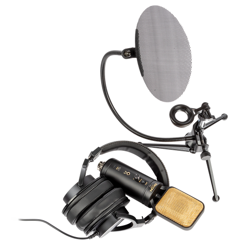 Eikon EKSBTWO Advanced Home Recording Bundle with ECM14USB Microphone, EH800 Headphones, Desktop Stand, and Pop Filter