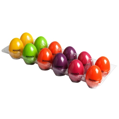 12 x MANO PERCUSSION Maracas Egg Shakers 6 Colours  Yellow Purple Green