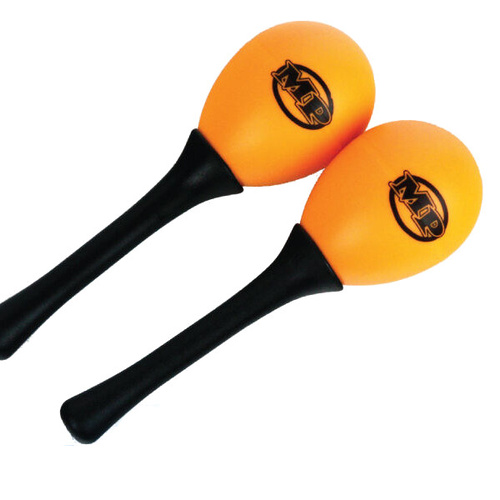 MANO PERCUSSION Egg Shaped Maracas w/ Black Plastic Handle, Orange & 40g, Pair