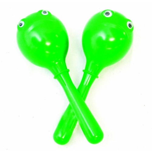 GREEN FROG MARACAS Mano Percussion 6 & 1/4" Long with eyes. Pair.