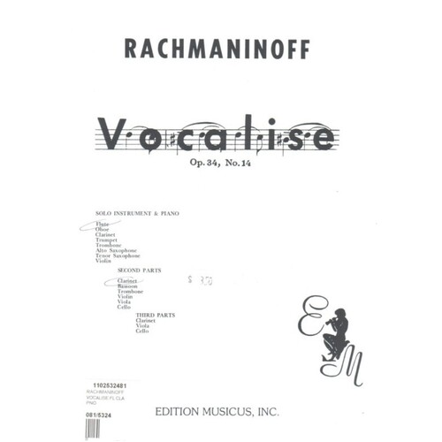 Vocalise Op 34 No 14  Fl Cla Piano