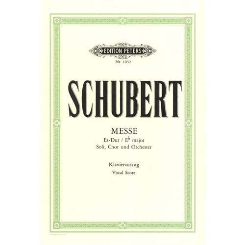 Schubert Mass No 6 E Flat D950 Vocal Score for Clarinet - Edition Peters