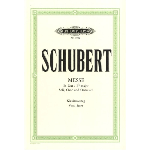 Schubert Mass No 6 in E Flat D950 Vocal Score for Clarinet - Edition Peters