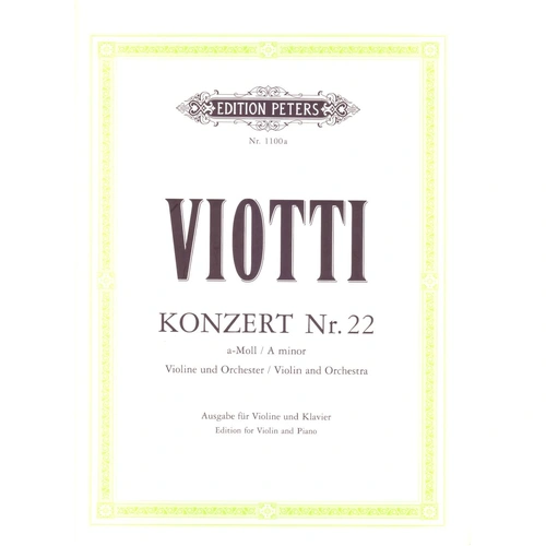 Viotti Concerto No 22 in A Minor for Violin and Piano - Advanced Level, Edition Peters